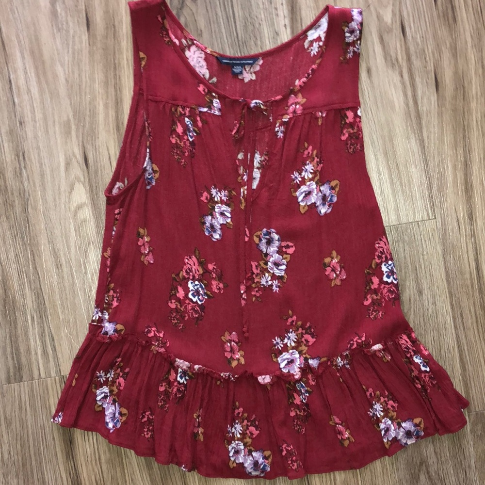 Maroon floral drop waist tank top